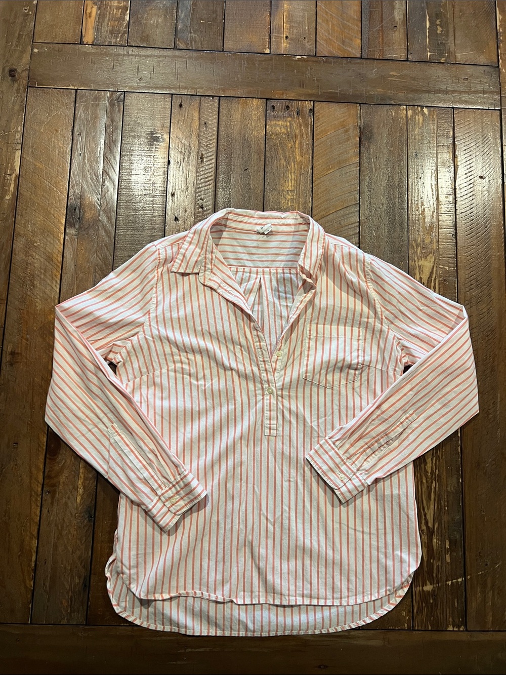 GAP Coral and White Striped Popover Top